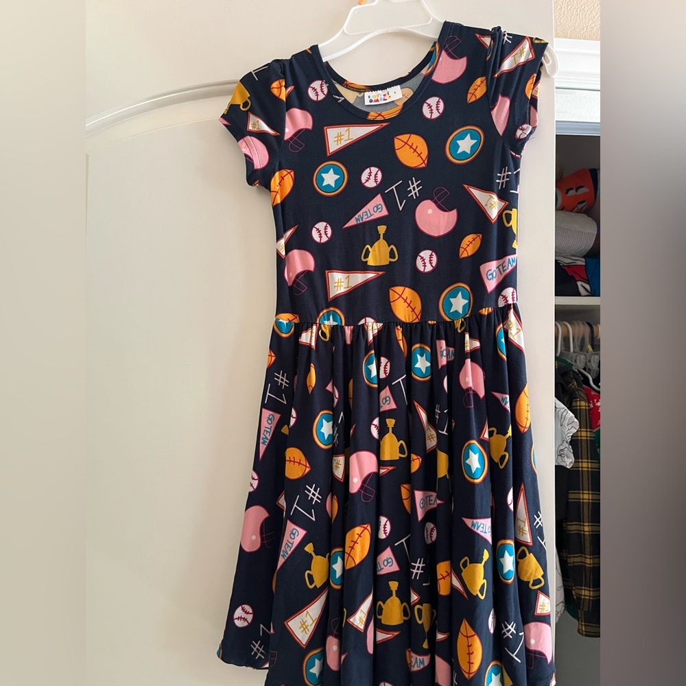 Dotdotsmile Kids Dress with Sports Print in Navy and Pink. Worn once.